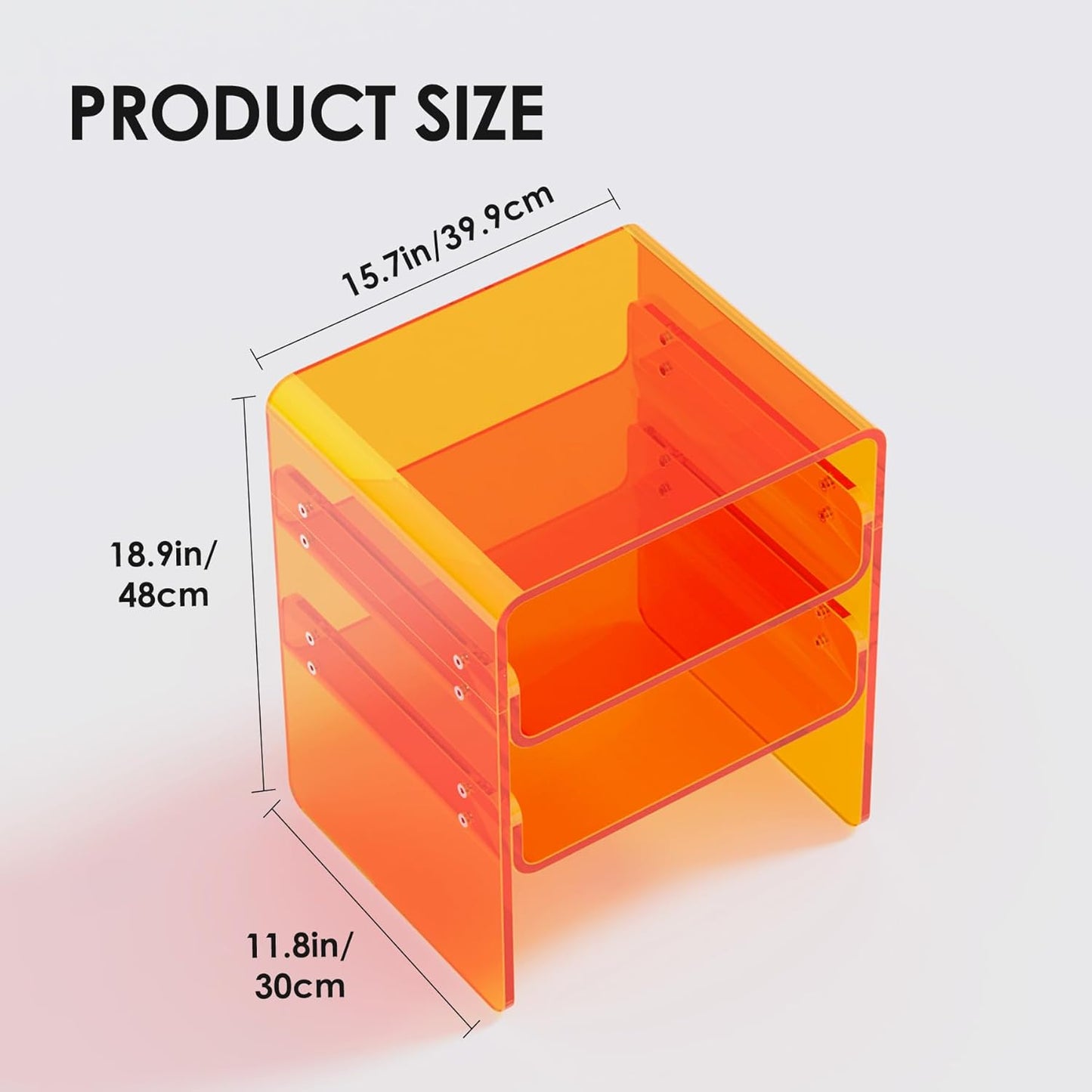 Clear Acrylic 3-Tier End Table/Nightstand – Sleek Bedside Storage with Durable Design, Perfect for Bedrooms, Living Rooms, or Modern Interiors – Ideal as a Bedside Table or Sofa Side Piece (Orange)