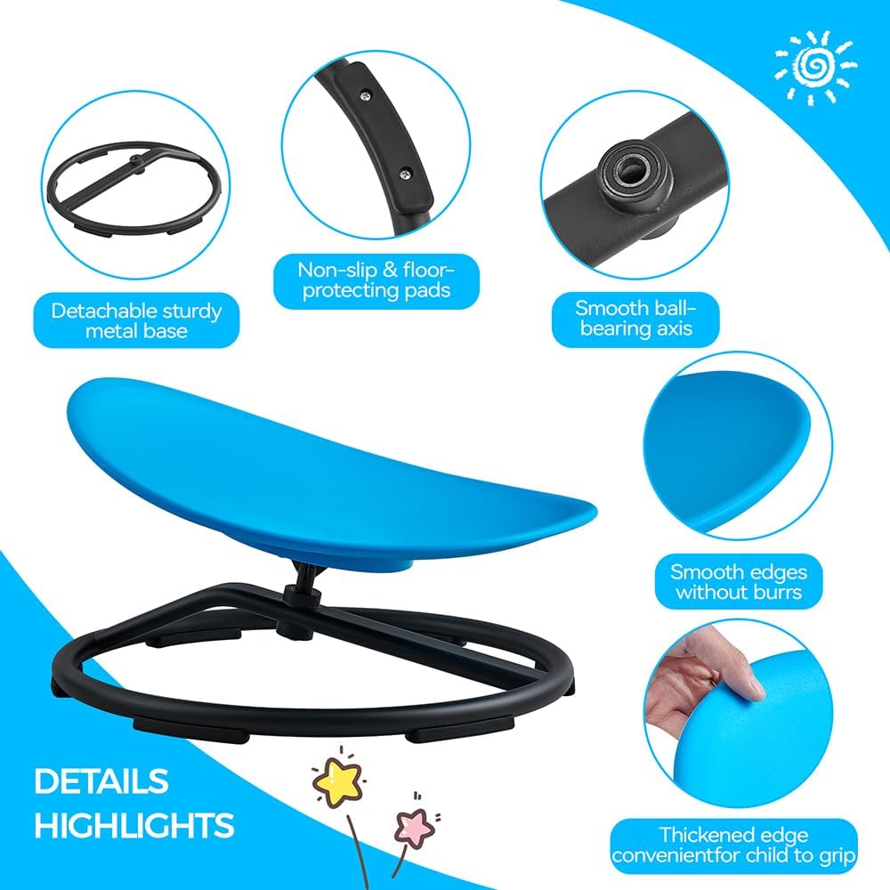 Swivel Chair for Kids, 360° Spinning Seat, Toddler Sit and Spin Wobble Chair, Sensory Balance Toys, Autism ADHD Chairs, Play Equipment Relief Motion Sickness for Boys Girls (Sky Blue)