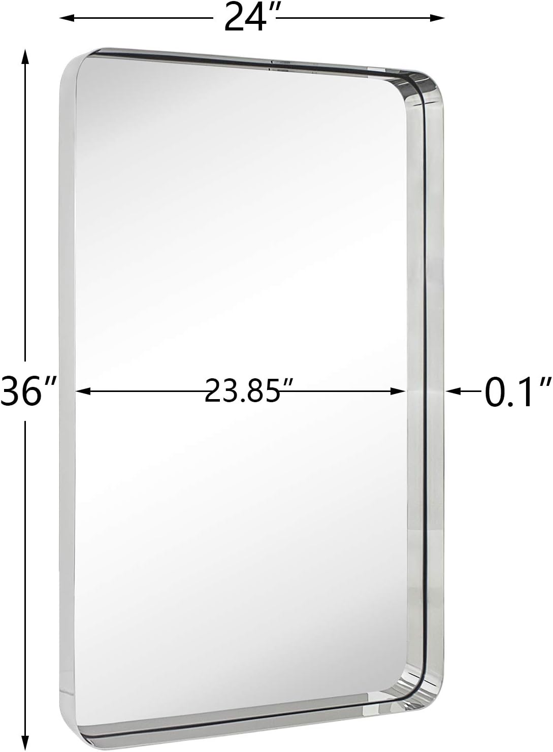 TEHOME 24x36 inch Chrome Metal Framed Bathroom Mirror for Wall in Stainless Steel Chrome Rounded Rectangular Bathroom Vanity Mirrors Wall Mounted…