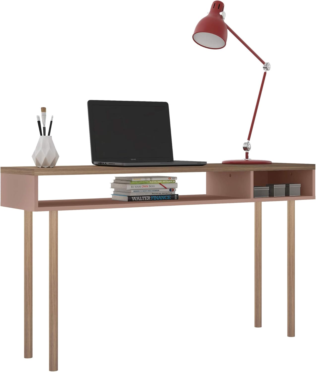 Manhattan Comfort Windsor Modern 2 Shelves Entryway Accent Console Table, 47.24", Ceramic Pink and Nature