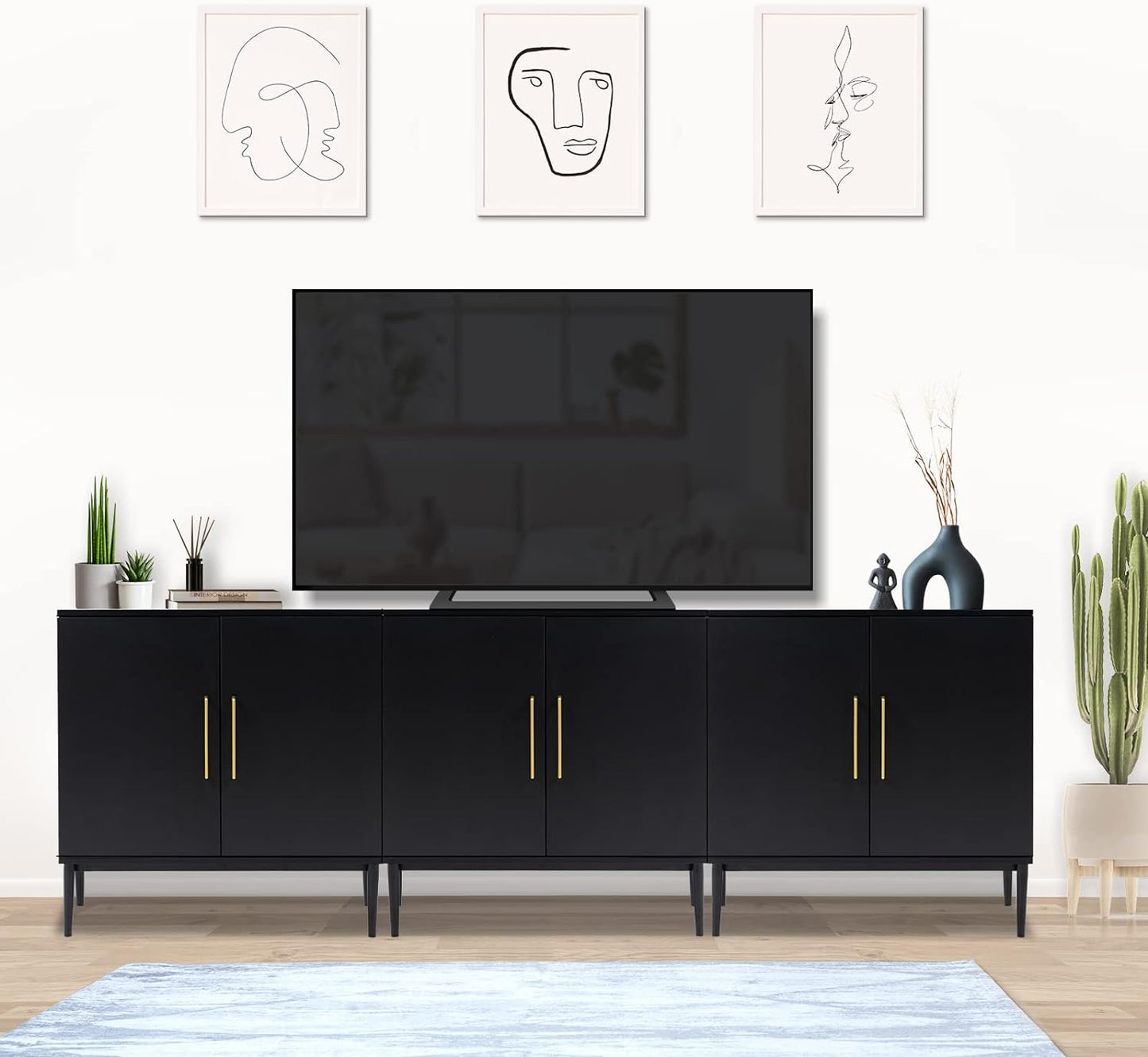Modern Storage Cabinet, Free Standing Buffet Cabinet, Black Sideboard and Buffet Storage, Wood Accent Furniture for Living Room, Hallway, Entryway, Dining Room, Bedroom (1, Black)