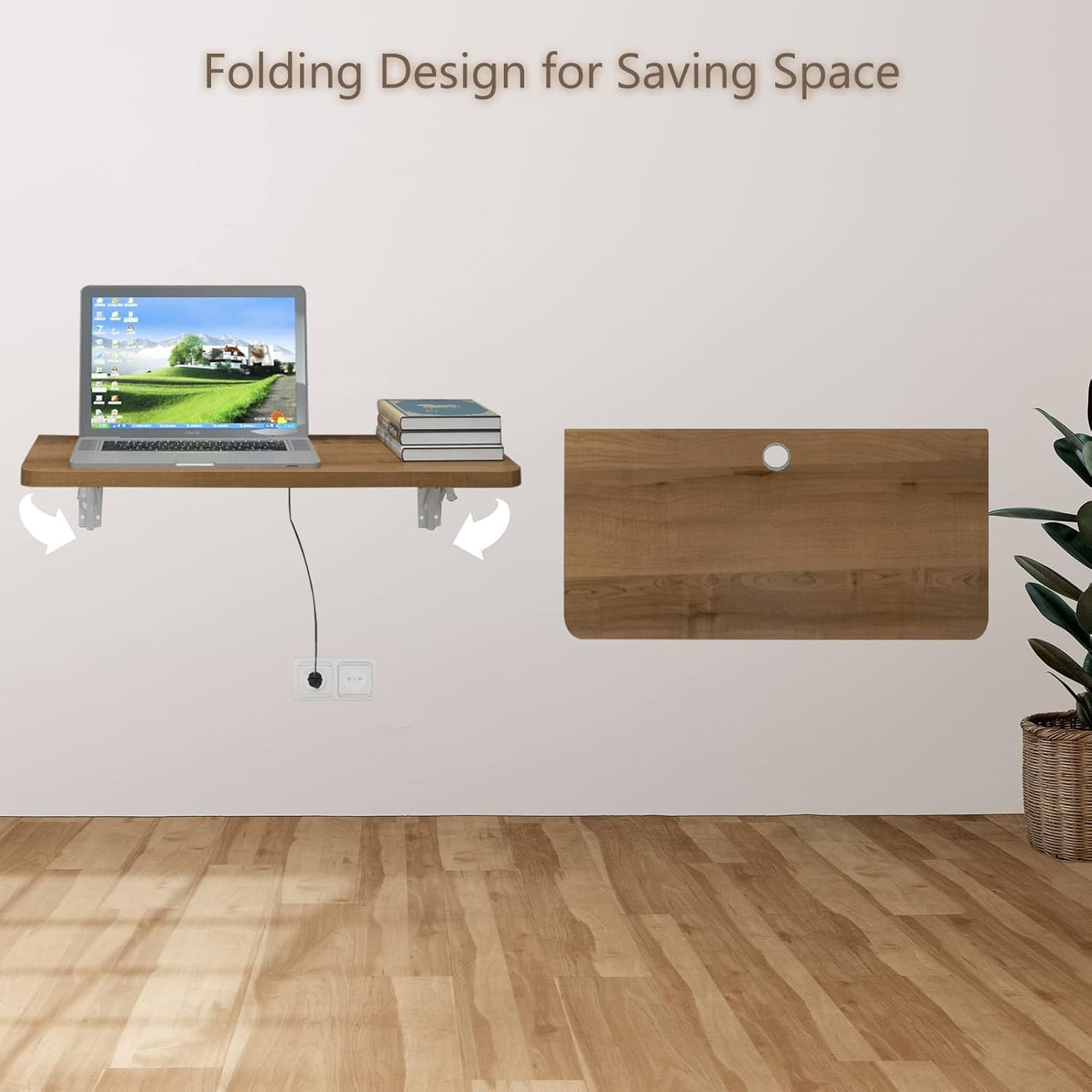 Pmnianhua 31'' Wall Mounted Drop Leaf Table, Folding Table, Fold Down Wall Desk, Floating Desk for Home Office, Small Space (Walnut)