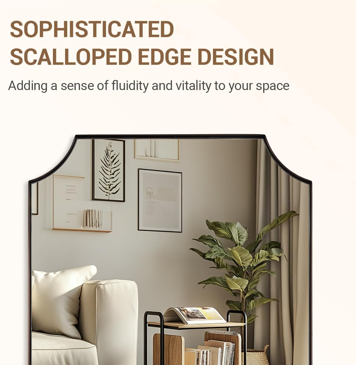 ANDY STAR Brushed Bronze Bathroom Mirror, 24x36 Inch Scalloped Mirror for Bathroom, Antique Bronze Rectangular Mirror with Premium Stainless Steel Metal Frame, Thin Frame Deep 1"