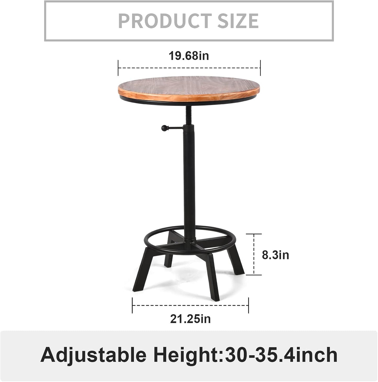 Farmhouse Bar Table 30-35.4inch Height Adjustable Rustic Bistro Pub Table for Kitchen Coffee House Vintage Cocktail Table Swivel Wooden Top