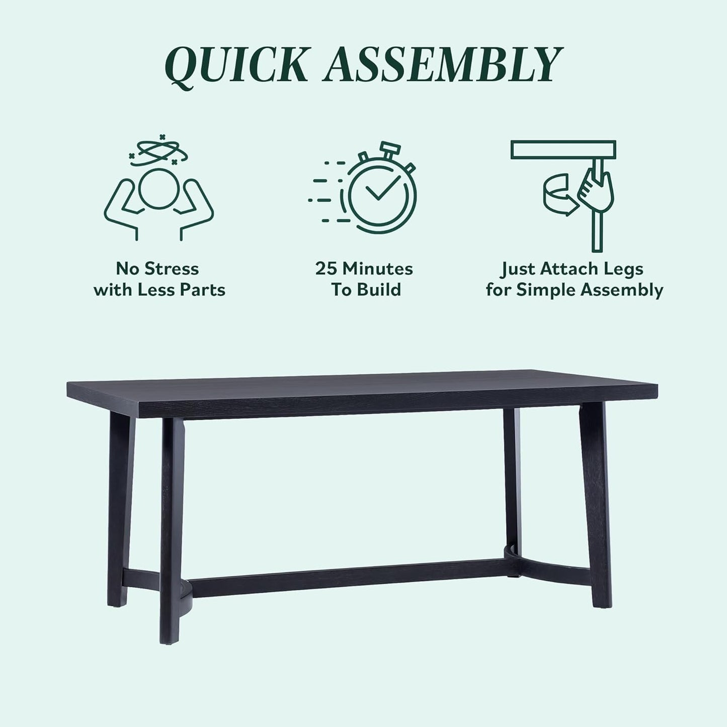 Walker Edison Modern Farmhouse Rustic Solid Oak Wood Rectanglular Dining Table for 6 - Black Oak