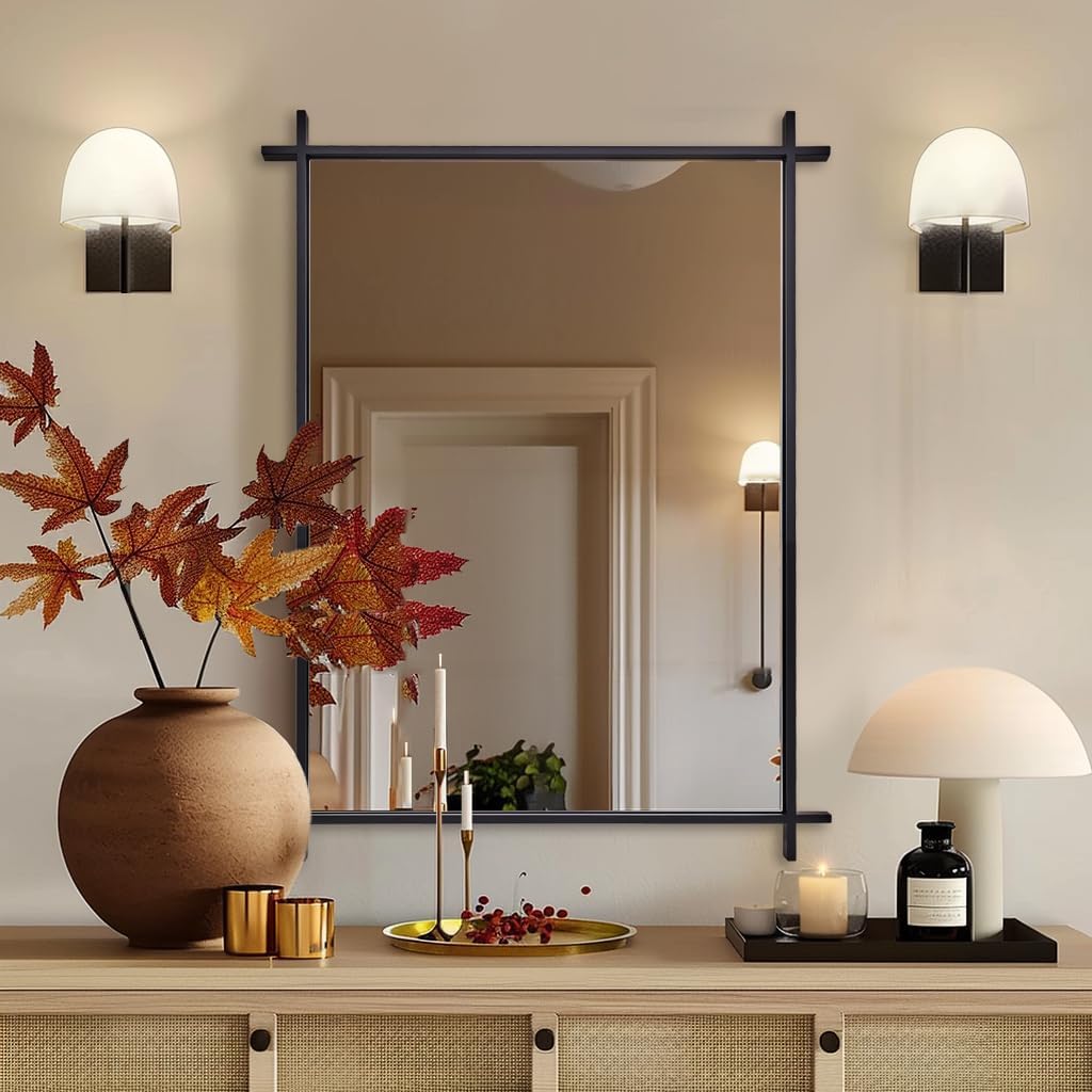ANDY STAR Black Bathroom Vanity Mirror, 22x30 Inch Vintage Cross Corner Mirrors for Bathroom in 1’’ Stainless Steel Frame Minimalist for Home Decor Wall Mounted Horizontal/Vertical