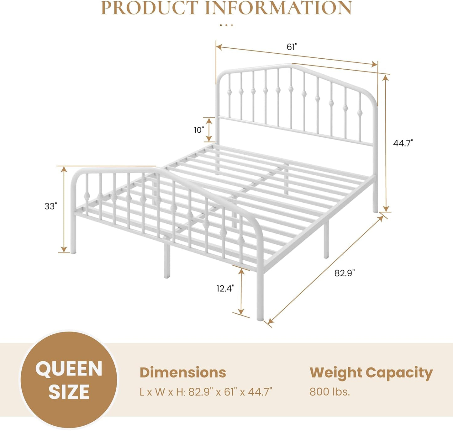 SHA CERLIN Queen Size Metal Platform Bed Frame with Victorian Style Wrought Iron-Art Headboard/Footboard, No Box Spring Required, White