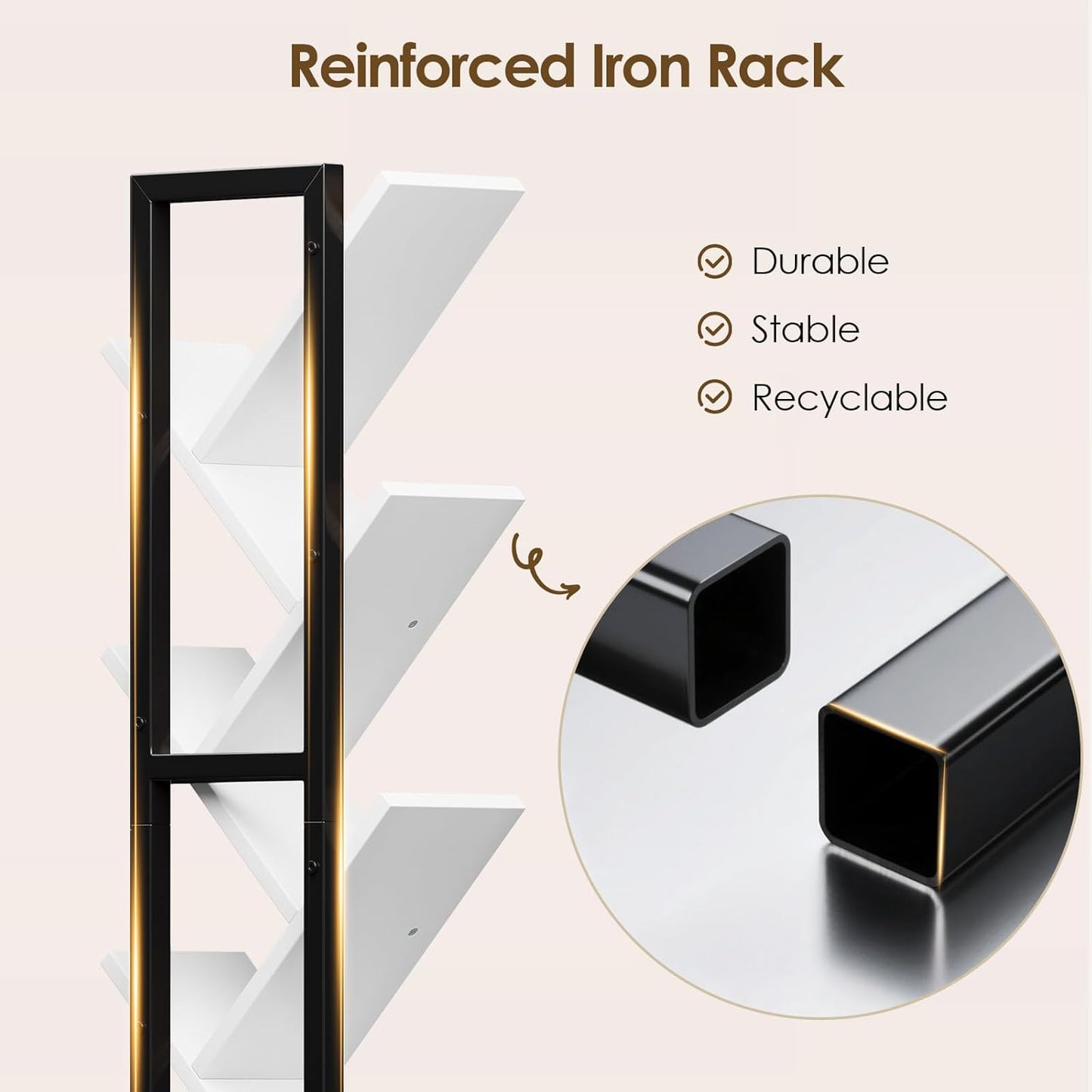 7 Tier Tree-Shaped Rotating Bookshelf, Double Sided, Small Bookcase with Storage Cabinet, Modern Tall Narrow Bookshelves Organizer, Floor Standing Book Shelf for Bedroom/Living Room, White