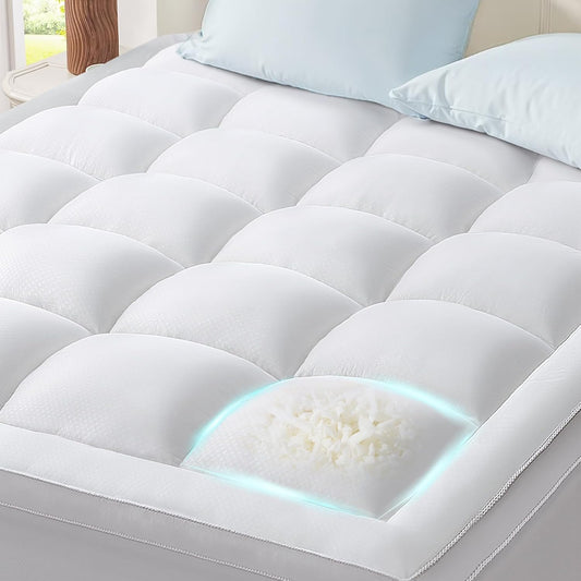 Anluoer Mattress Topper Queen for Back Pain, Memory Foam Pillow Top Mattress Topper Queen, 5X Support Extra Thick Breathable Mattress Pad with 8-21" Deep Pocket, 60x80 Inches, White