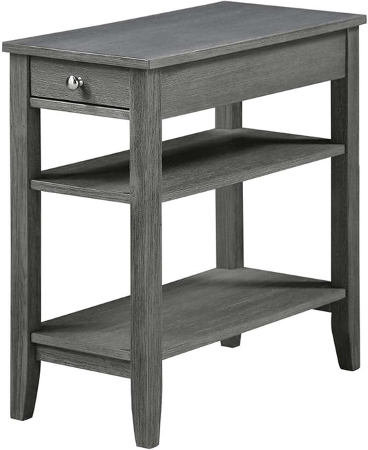 Convenience Concepts American Heritage Chairside End Table with Drawer 23.5" - Classic Living Room Table with Storage Shelf, Bedroom Nightstand, Wirebrush Dark Gray