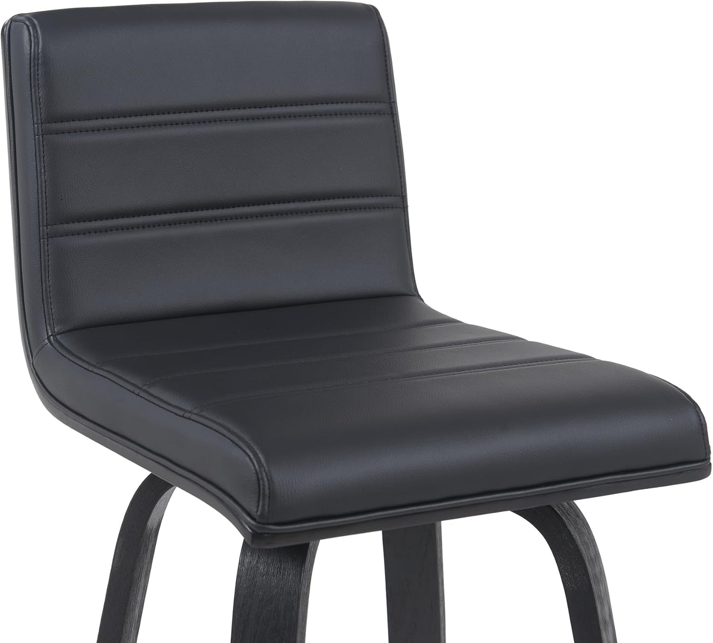 Armen Living Vienna Modern Swivel 30" Bar Height Barstool with Black Faux Leather and Black Wood Finish