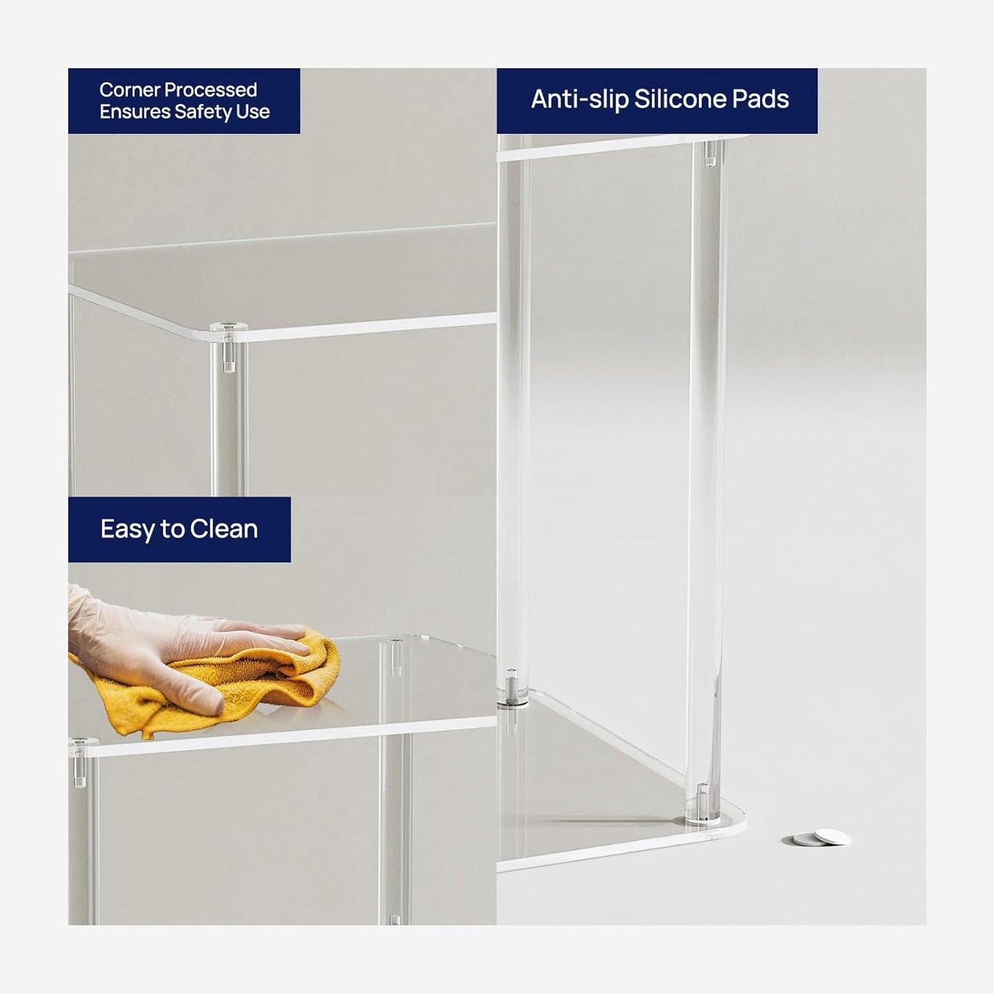 HMYHUM Acrylic Side Tables for Small Spaces, 14" L x 11.5" W x 23.2" H, Nightstand/Bedside Table Set of 2, Home Accent End Table for Living Room, Bedroom, 3-Tier, Clear