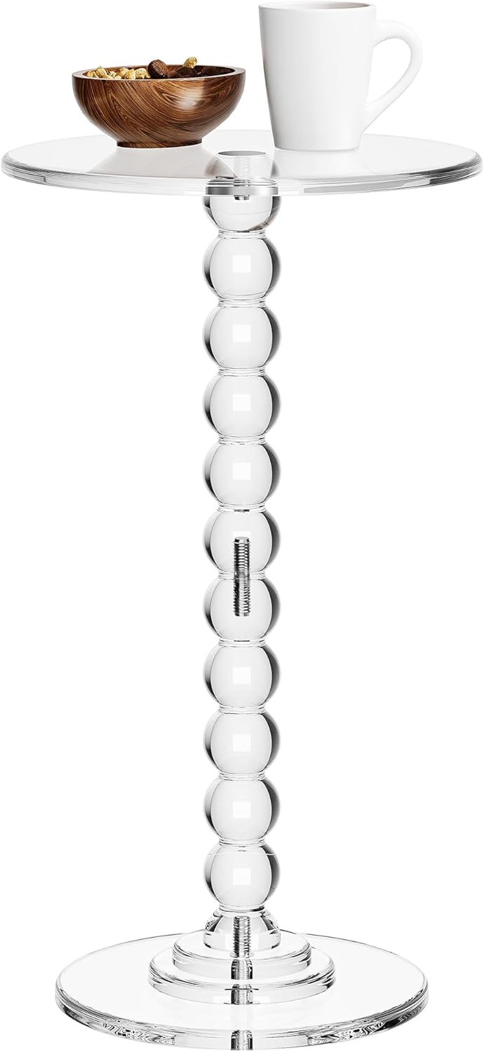 Acrylic Side Table, End Table Round Top with Solid Post for Living Room, Bedroom, Balcony, Easy Assembly (Clear) (Pedestal, Clear)