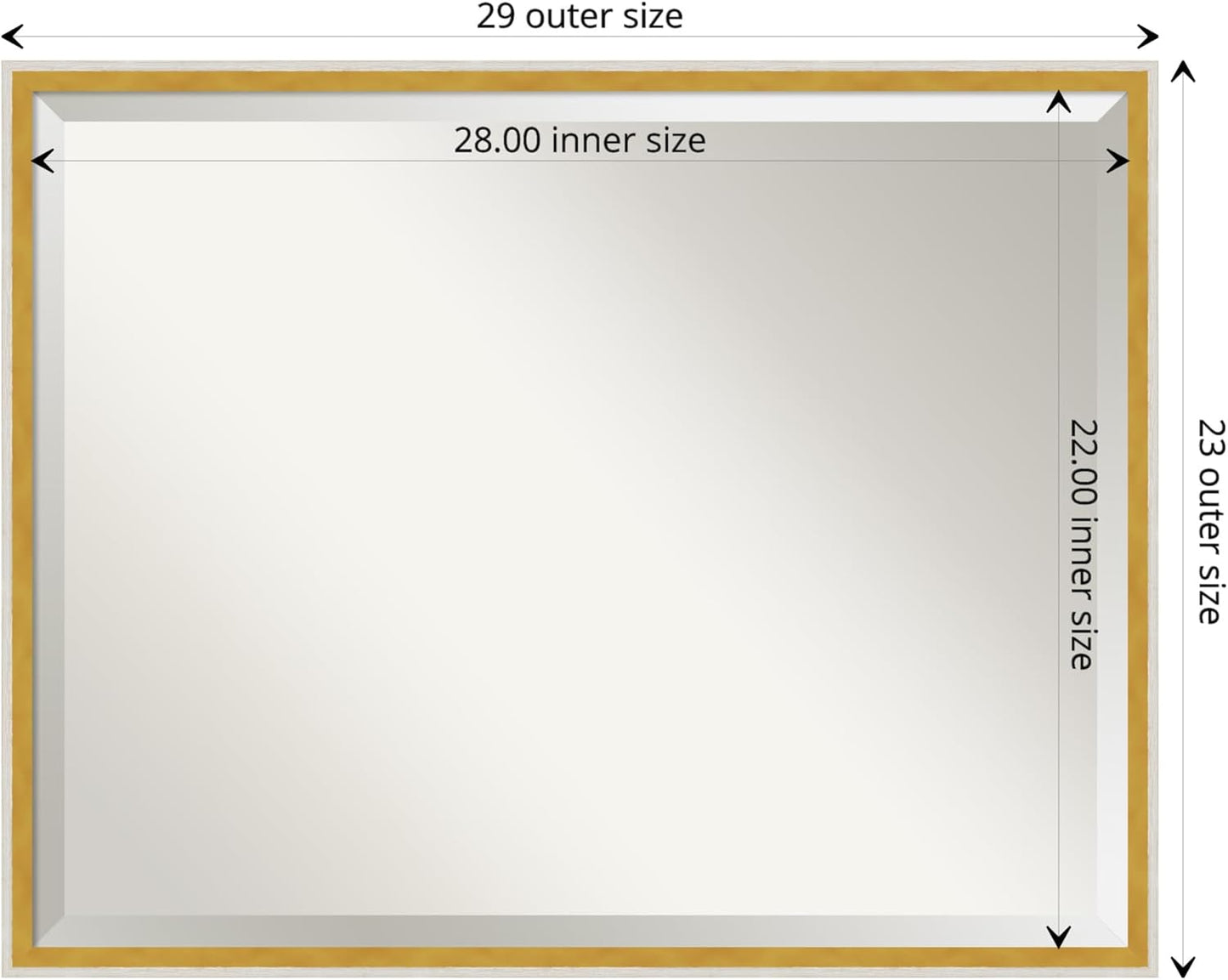 Amanti Art White Bathroom Mirror for Over Sink, 23x29 Paige White Gold Rectangle Vanity Mirror, Large Modern Contemporary Wood Frame, Hangs Horizonally and Vertically, Bathroom Wall Decor, Beveled