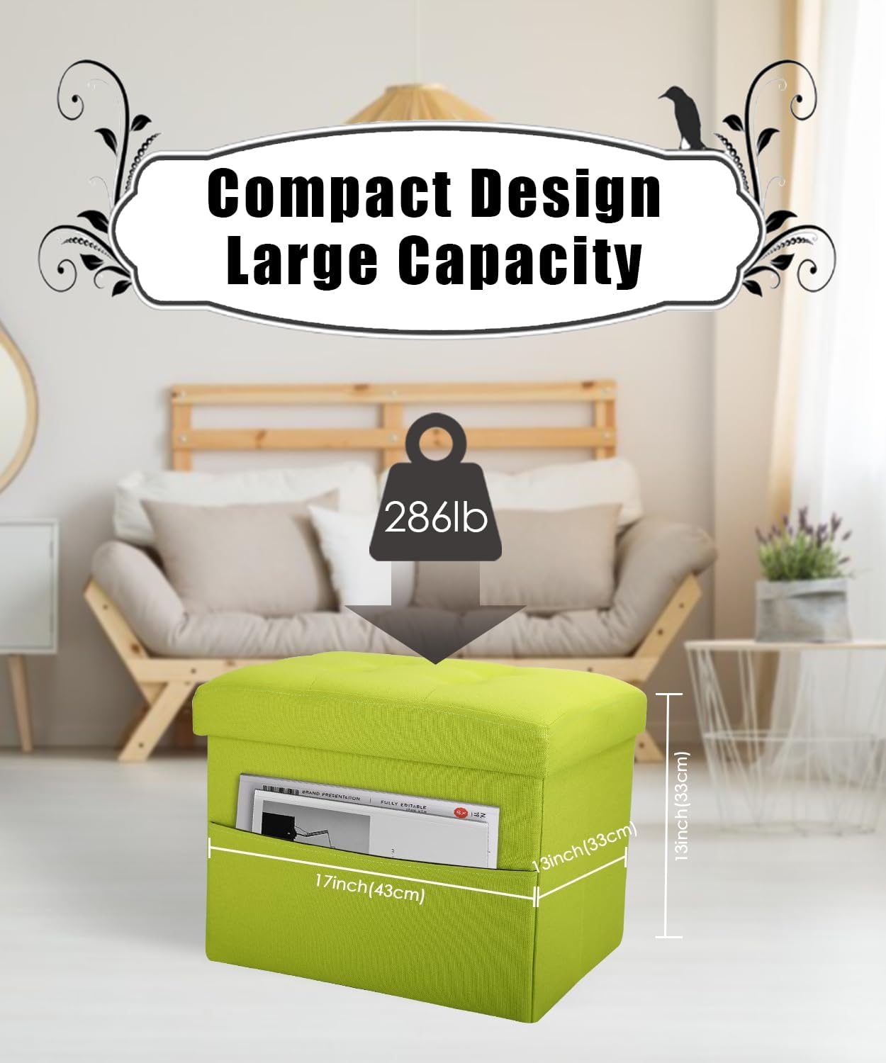 Ottoman Storage Ottoman Foot Rest Stool Foldable Bench with Storage Student Dormitory Bedroom and Entryway 17 X 13 X 13