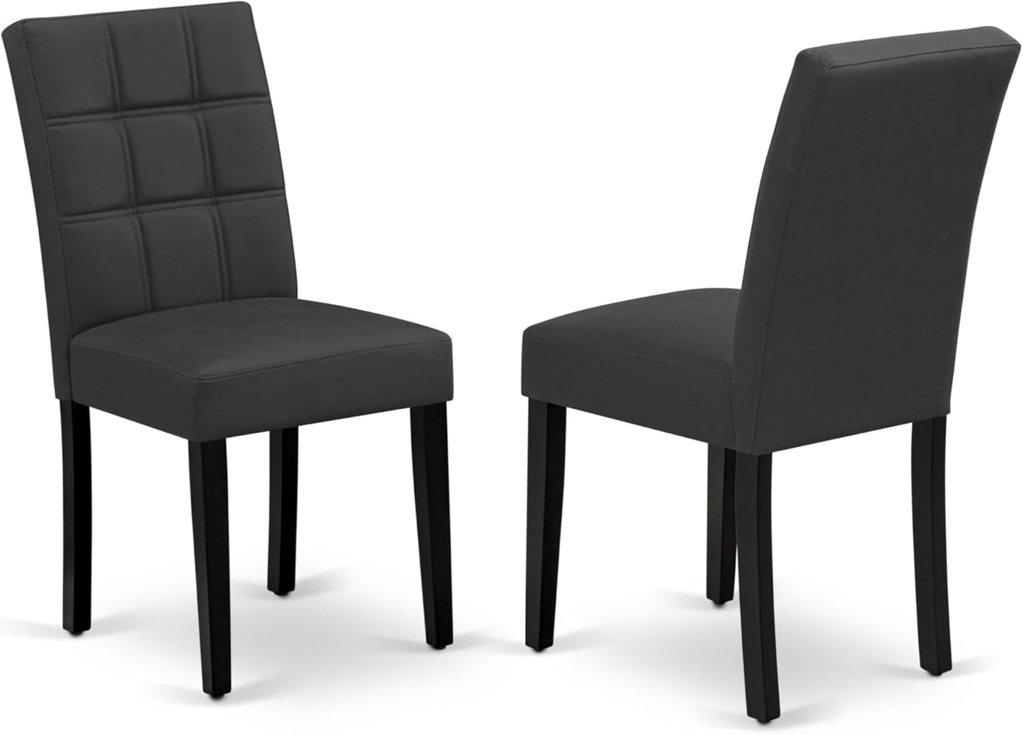 East West Furniture DLAS3-BLK-12 3 Piece Dining Table Set contain A Wood Table and 2 Dark Gray Polyester Fabric Dinner Chairs with Stylish Back- Black Finish