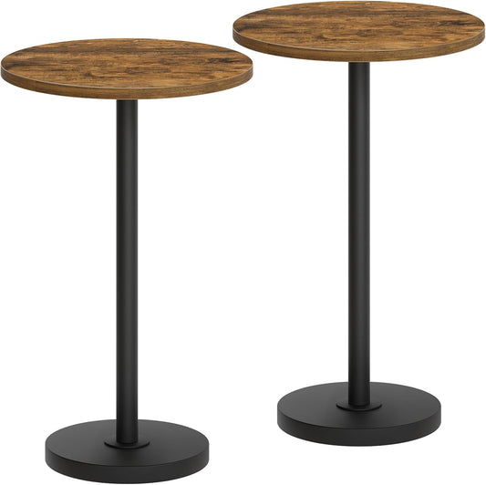 Round Side Table Set of 2, Tall Drink End Table for Small Spaces, Pedestal Style Martini Side Table in Living Room, Bedroom, Dormitory, Brown and Black ET30L2BR