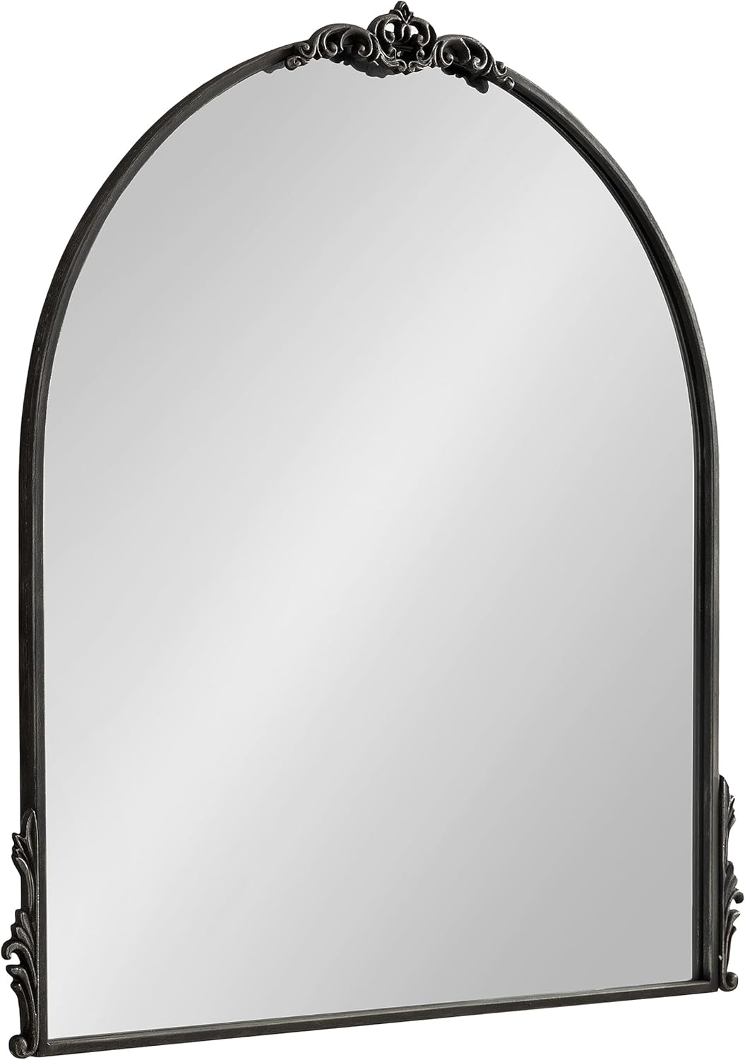 Kate and Laurel Myrcelle Traditional Arched Mirror; 30 x 32; Black; Decorative Large Arch Mirror with Ornate Garland Detailing Along The Crown and Edges of The Frame