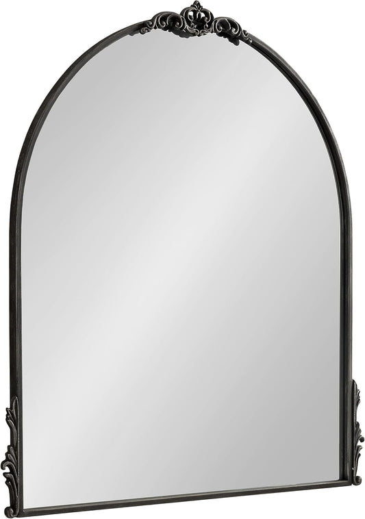 Kate and Laurel Myrcelle Traditional Arched Mirror; 30 x 32; Black; Decorative Large Arch Mirror with Ornate Garland Detailing Along The Crown and Edges of The Frame