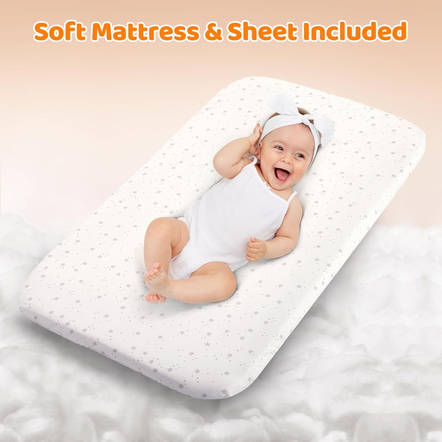 Ezebaby 3-in-1 Baby Bassinet, Rocking Baby Bassinets Bedside Sleeper, Adjustable Portable Crib for Newborn Infant with Wheels Storage Basket and Mesh Sides