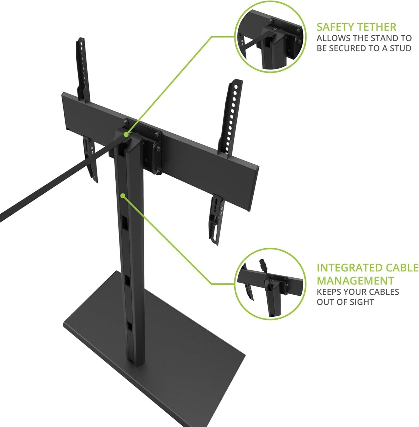 Kanto TTS140 Tabletop TV Stand for 40" to 90" TVs | Supports up to 125 lb | Height Adjustable | Swivels up to 32° | Tilts -5° | Black