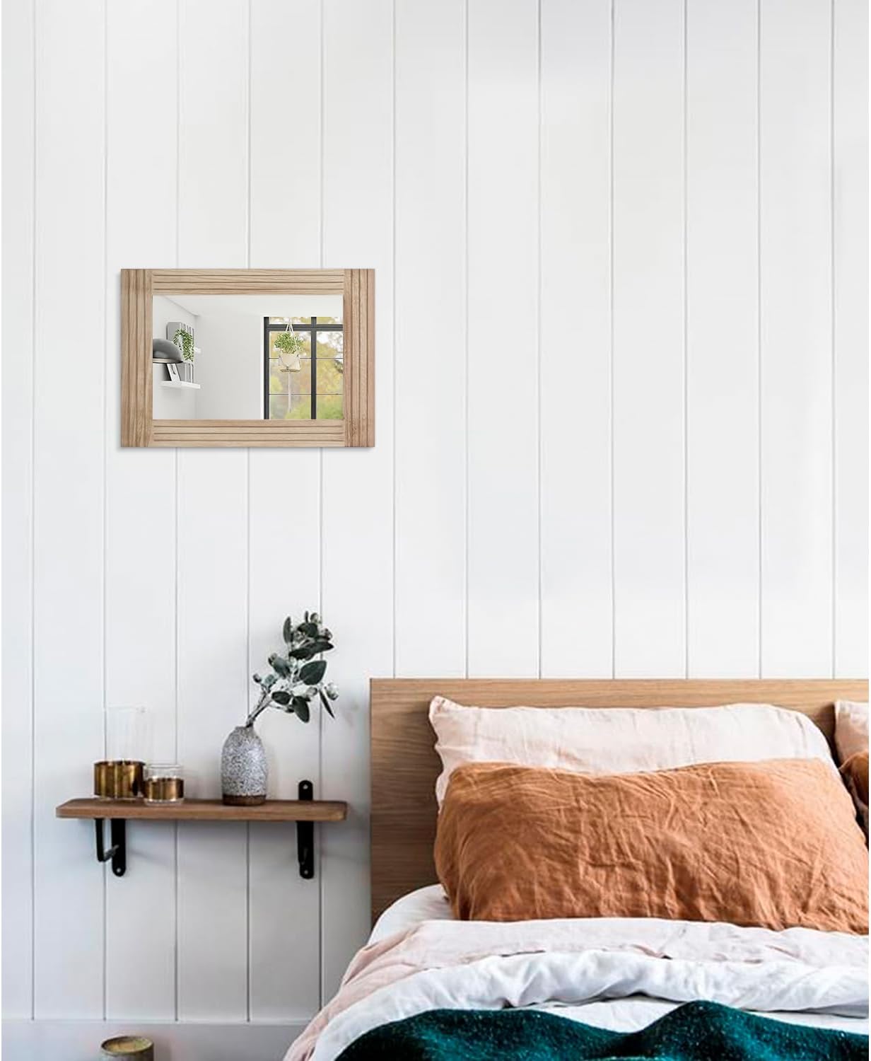Mirrors for Wall Rustic Wooden Frame Rectangle Mirror Vintage Hanging Mirror for Bedroom Bathroom Living Room Farmhouse Wall Decor Small 16" x 12 "