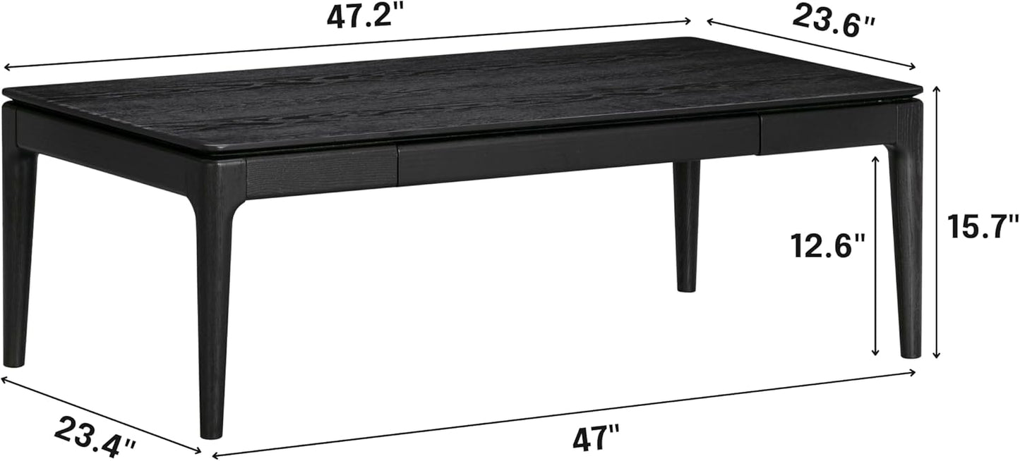 NTC Mingle Modern Wooden Rectangle Coffee Table with Hidden Drawer – Waterproof & Heat Resistant, Burnt Black