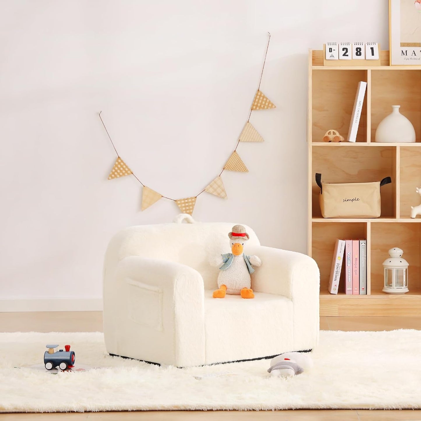 Toddler Chair Plush Couch, Comfy Kids Sofa Lounger for Bedroom, Convertible Couch for Girls & Boys, Reading Chair