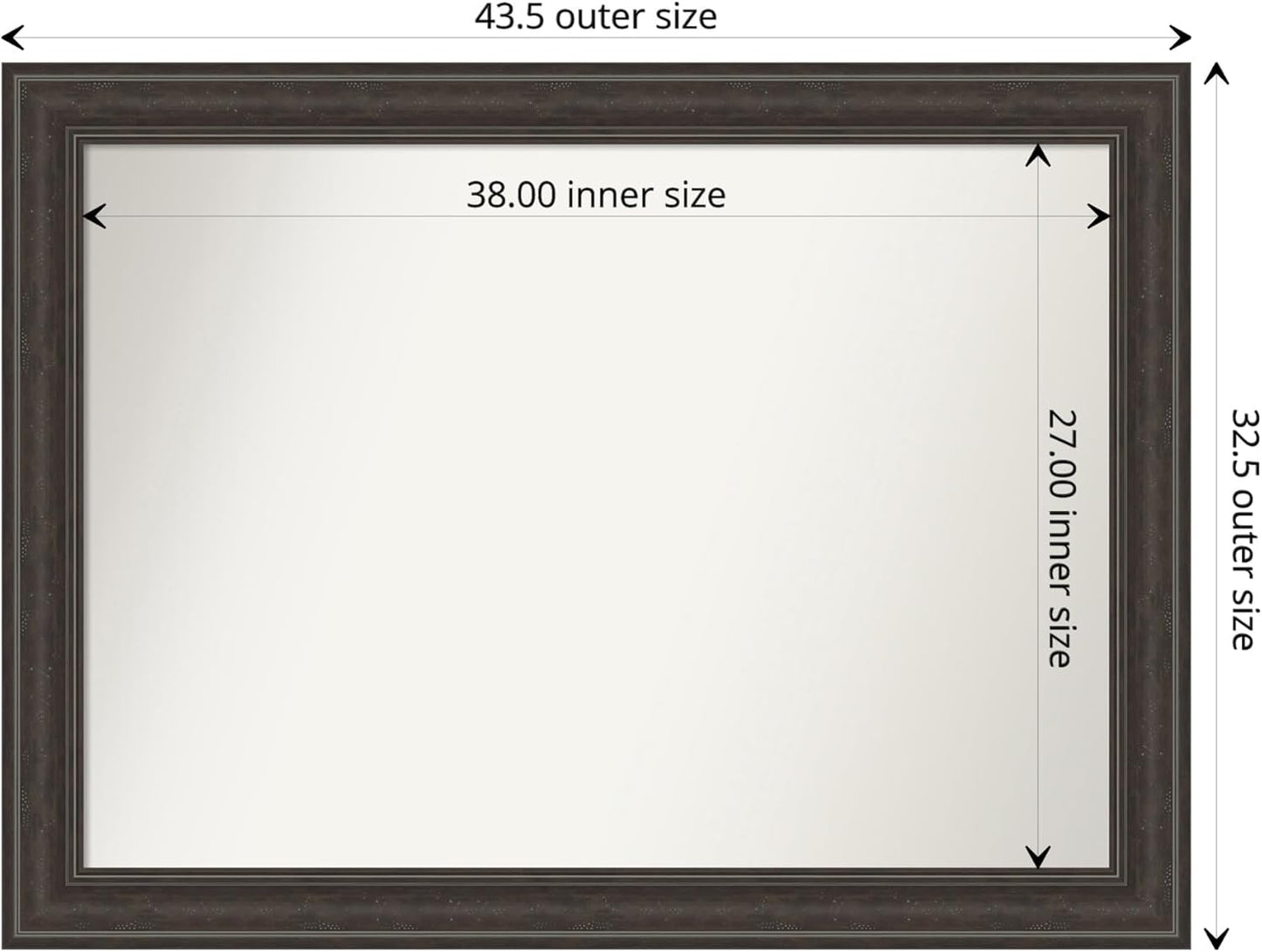 Amanti Art Brown Bathroom Mirror for Over Sink, 33x44 Shipwreck Greywash Rectangle Vanity Mirror, X-Large Traditional Frame, Hangs Horizonally and Vertically, Bathroom Wall Decor, Non-Beveled Edge
