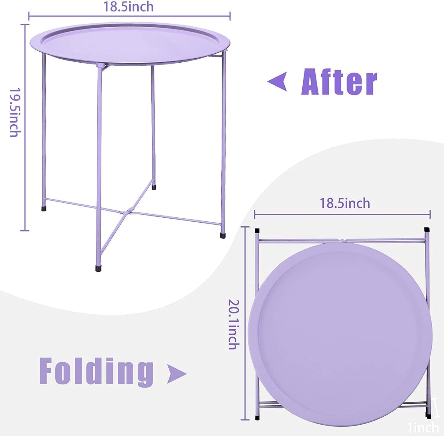 Garden 4 you End Table 2 PCS Metal Side Table Purple Round Folding Tray Cyan Sofa Small Accent Fold-able Table, Round End Table Tray, Next to Sofa Table, Snack Table for Living Room and Bed Room