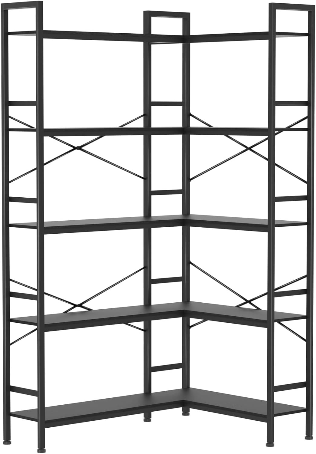 Black Corner Bookshelf,5 Tiers Corner Bookcase with Open Storage,L Shaped Shelves for Home Office,Living Room,Bedroom