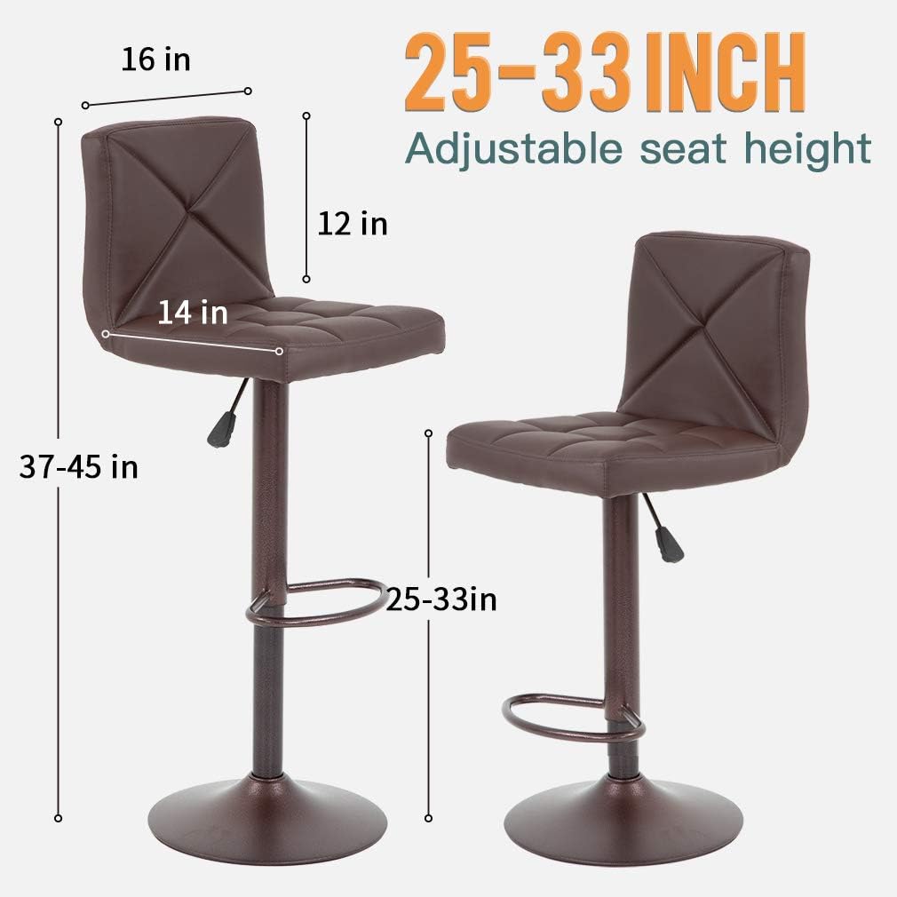 BestOffice Bar Stools Set of 2, PU Leather Swivel Bar Stools Kitchen Counter Height Bar Chairs with Hydraulic Adjustable for Kitchen, Dining Room and Restaurants