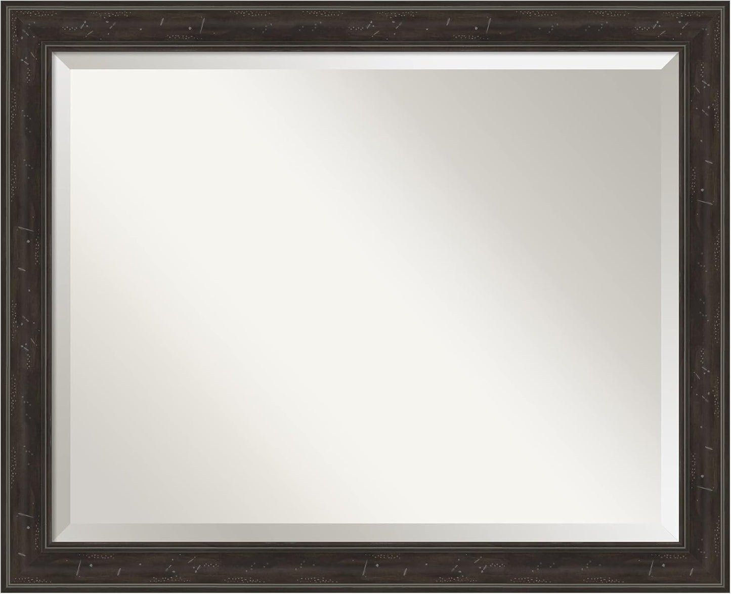 Amanti Art Brown Bathroom Mirror for Over Sink, 26x32 Shipwreck Greywash Narrow Rectangle Vanity Mirror, Large Traditional Frame, Hangs Horizonally and Vertically, Bathroom Wall Decor, Beveled Edge