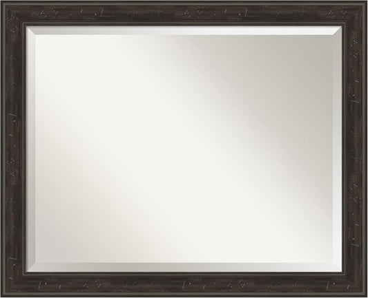 Amanti Art Brown Wall Mirror 26x32 Shipwreck Greywash Narrow Rectangle Bathroom Mirror for Wall Decor Living Room, Large Traditional Frame, Hangs Horizonally and Vertically, Bathroom Decor, Beveled