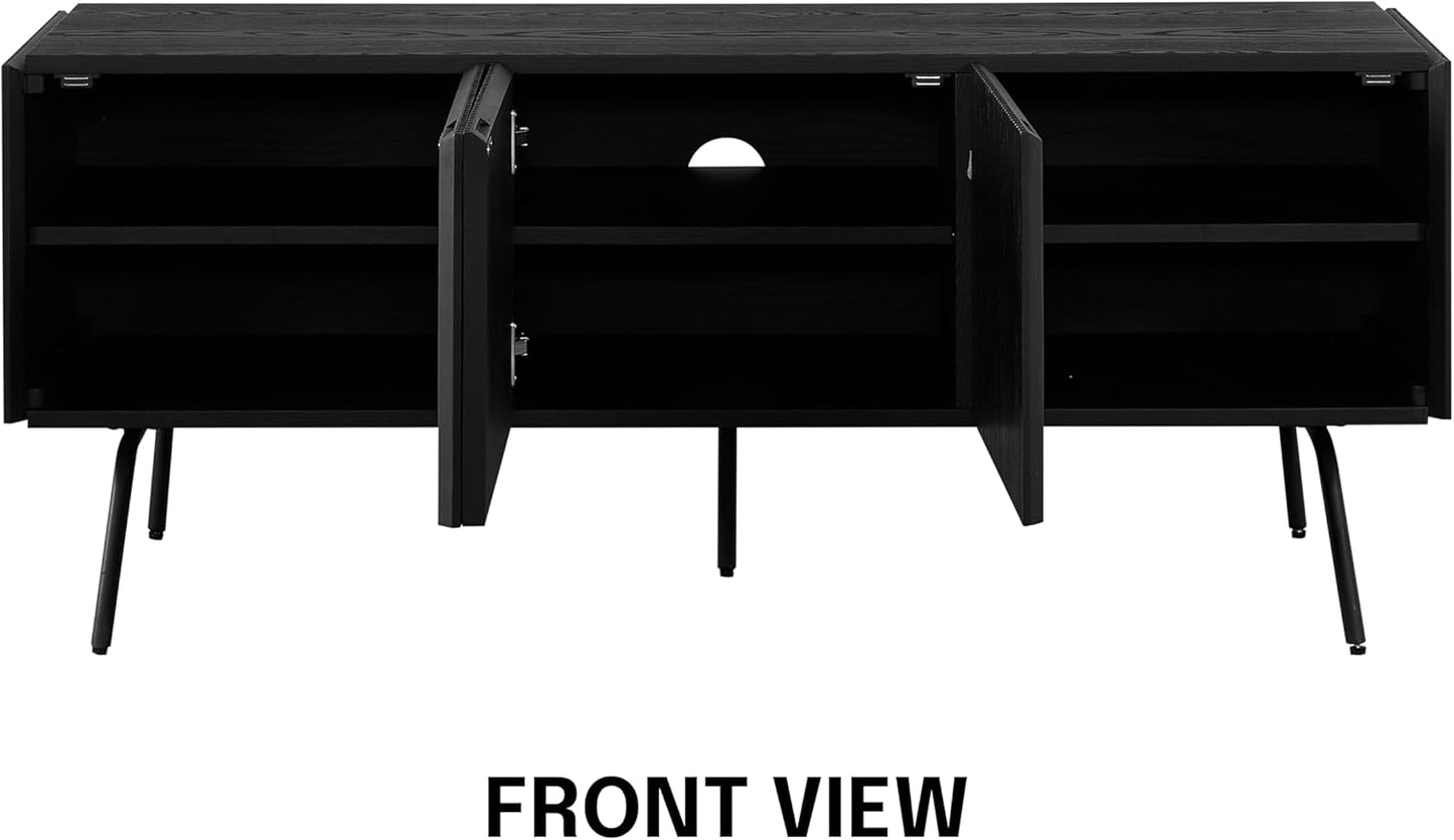 NTC Veil TV Stand with 3 Doors for TVs up to 60’’, Media Console with Vertical Groove Design and Metal Legs, Modern Entertainment Center for Living Room and Bedroom, Effortless Assembly, Burnt Black