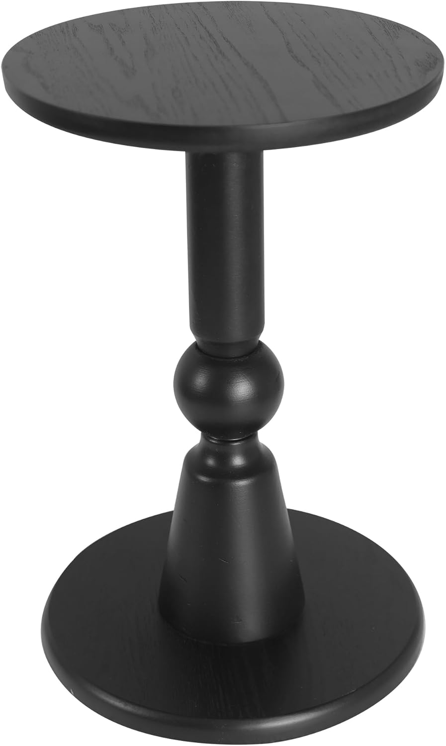 Round Side Table, 11.6 Inch Modern Accent End Table with Pedestal Base, Natural Wood (Black)