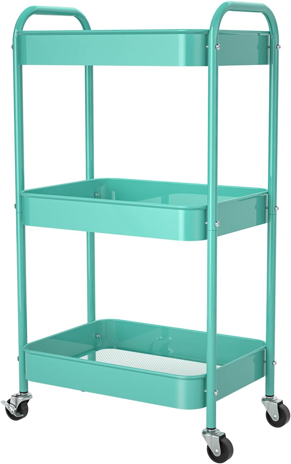 3-Tier Rolling Metal Storage Cart with Wheels, Multi-Functional Organizer for Office, Kitchen, Bathroom, Books Diapers - Easy Assembly (Blue)