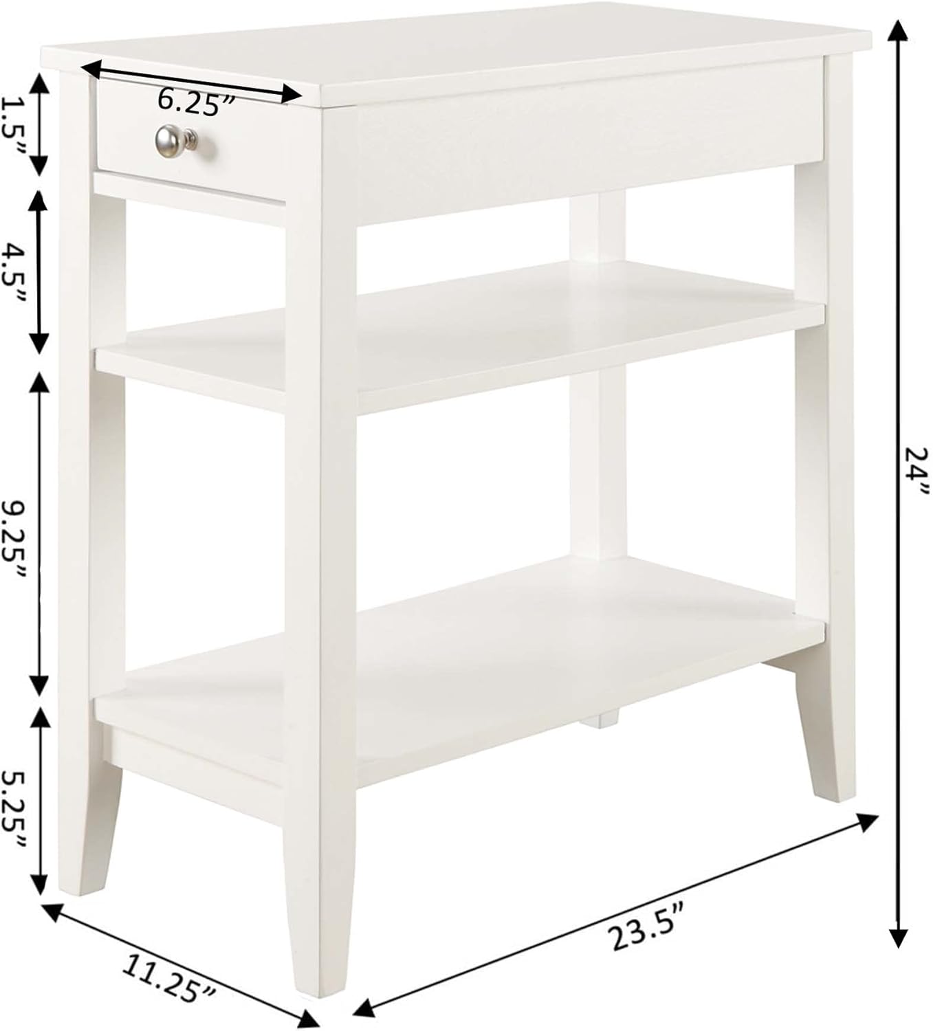 Convenience Concepts American Heritage Chairside End Table with Drawer 23.5" - Classic Living Room Table with Storage Shelf, Bedroom Nightstand, White