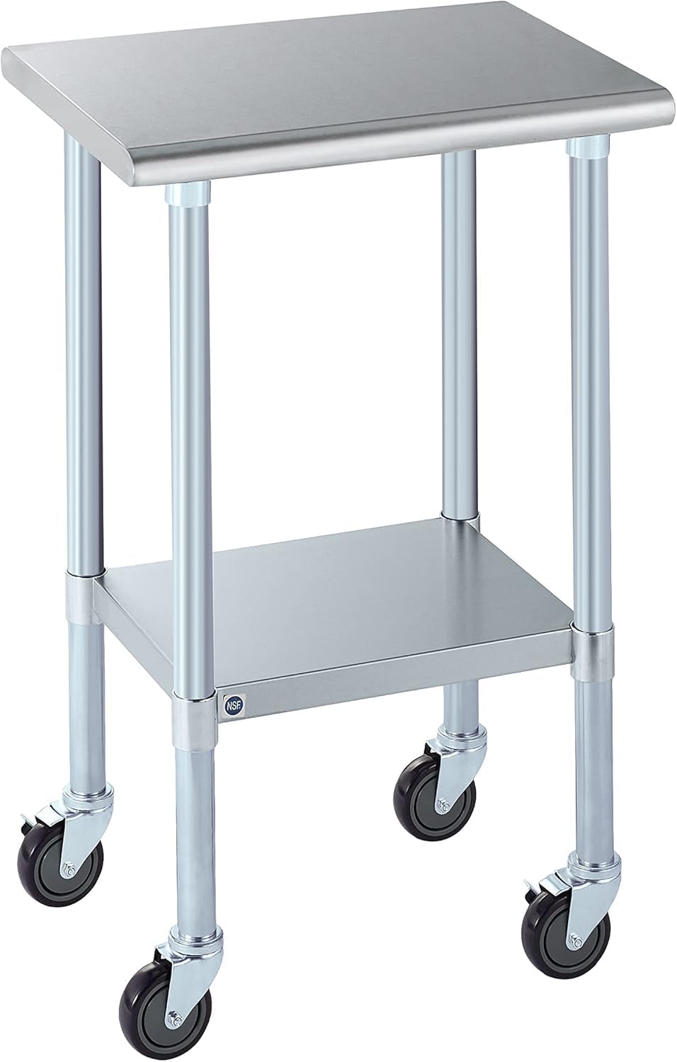 ROCKPOINT Stainless Steel Table for Prep & Work with Caster Wheels 18x24 Inches, NSF Metal Commercial Kitchen Heavy Duty Table with Adjustable Under Shelf and Table Foot for Restaurant, Home and Hotel