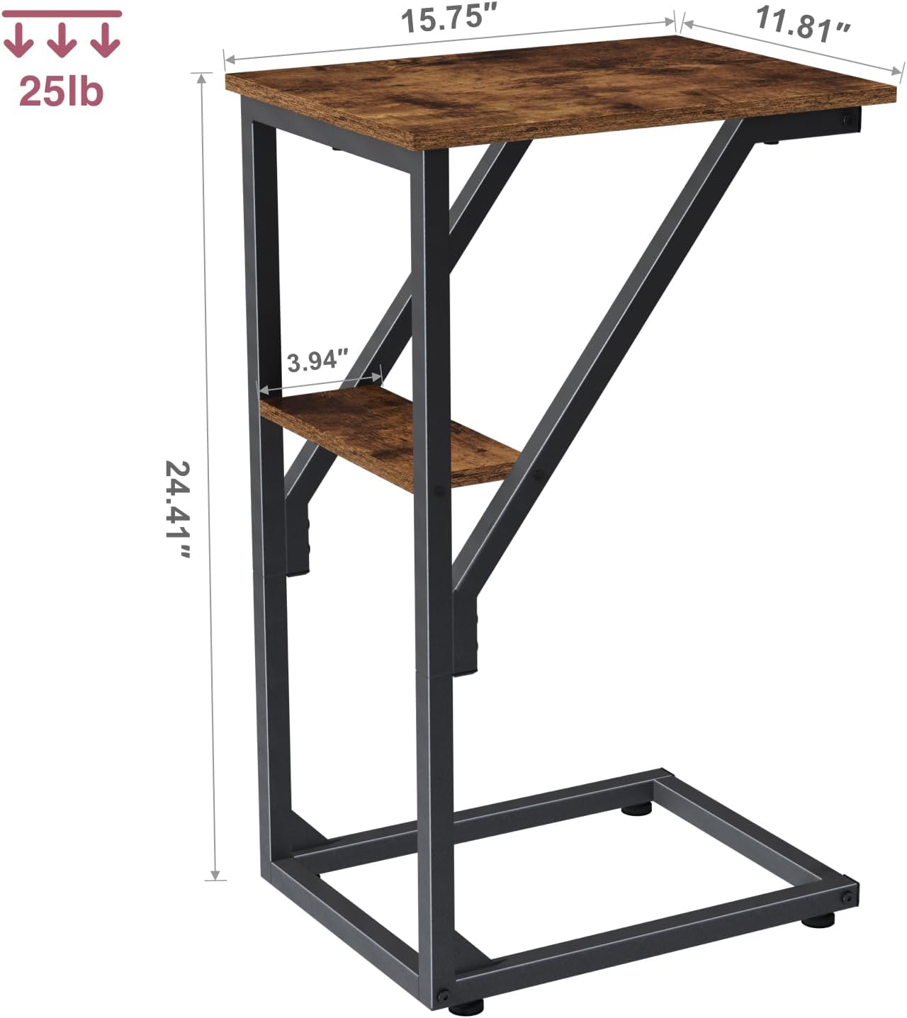 C-Shaped End Table, Small Side Table for Couch, Sofa TV Tray Table for Living Room, Bedroom, Bedside ET-D-BR1