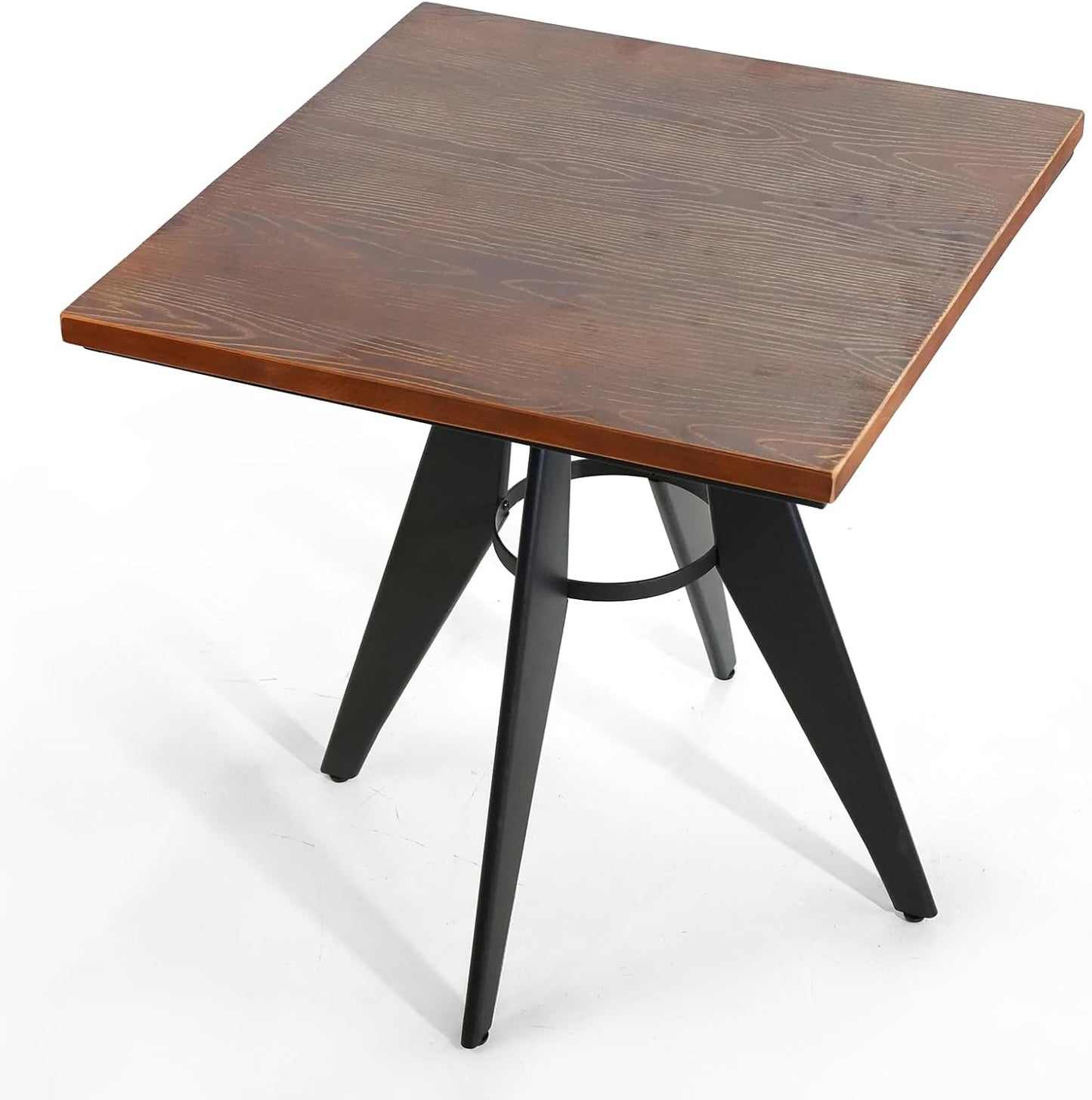 Square Cafe Table - 27.6" Pine Wood Top, Metal Frame, 28.15" High, Modern Industrial Dining Table for Kitchen, Home Office, Bistro, Compact for Space Saving, Black Base Brown Top