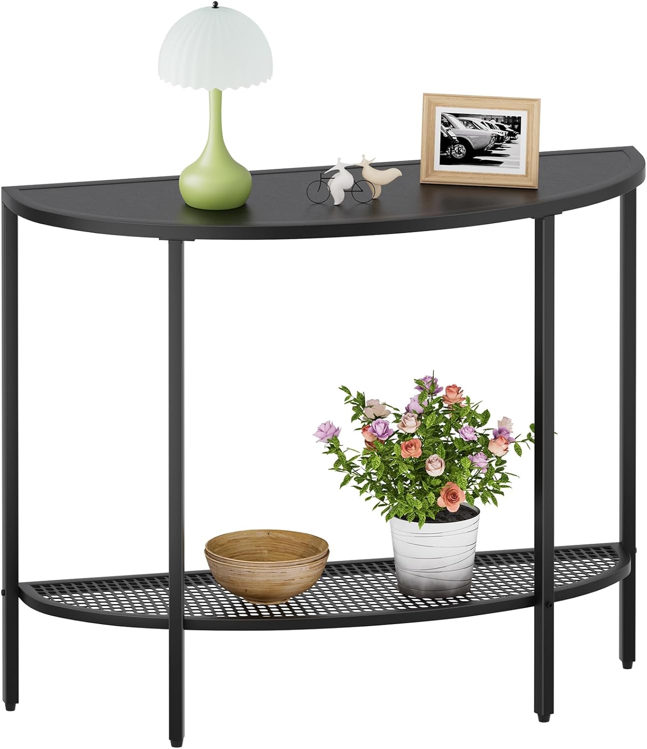 SAYGOER Black Half Moon Console Table 2 Tier Narrow Entryway Table with Storage Modern Couch Table Small Entry Way Tables, Easy Assembly, All Black