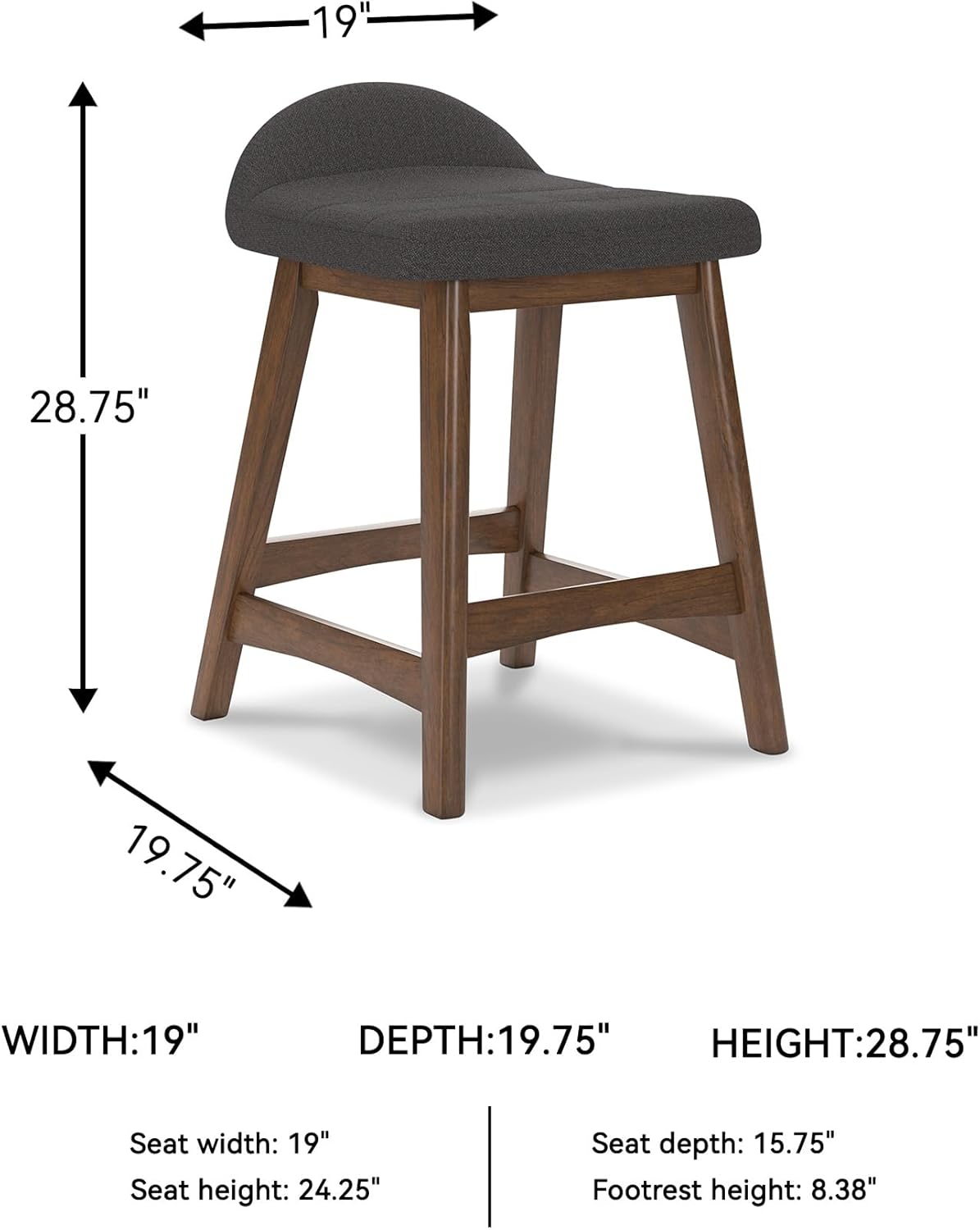 Signature Design by Ashley Lyncott Contemporary 28.5" Counter Height Upholstered Bar Stool with Foam Cushion, 2 Count, Charcoal & Brown