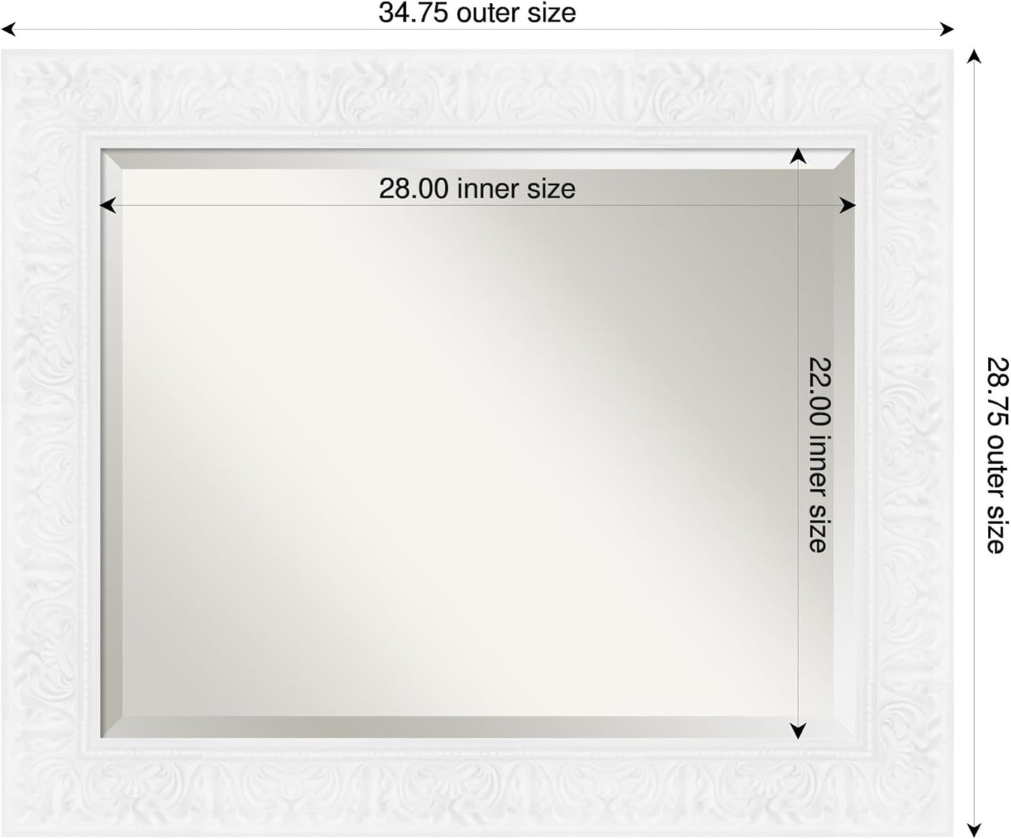 Amanti Art White Bathroom Mirror for Over Sink, 29x35 Luxe White Rectangle Vanity Mirror, Large Traditional Frame, Hangs Horizonally and Vertically, Bathroom Wall Decor, Beveled Edge
