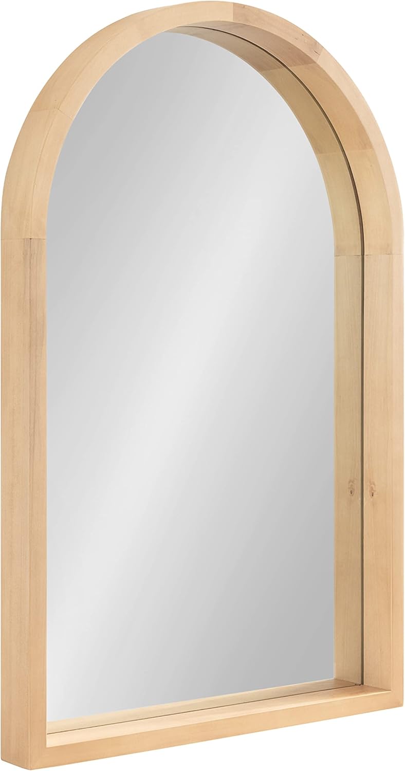 Kate and Laurel Hutton Farmhouse Wood Arched Mirror; 20 x 30; Natural Wood; Decorative Modern Large Arch Mirror with Deep Profile and Natural Finish for Wall