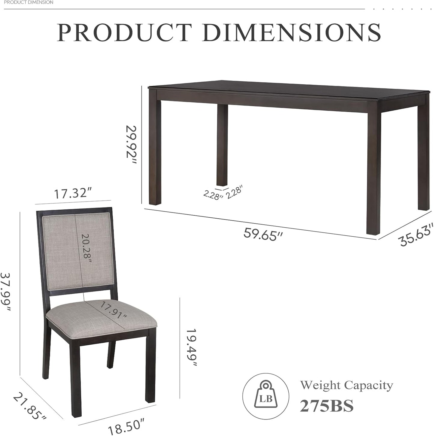 COLAMY Rectangular Dining Table Set for 6, Wood Dining Table for 6 with Chairs, 60 Inch Dining Table and Chairs for Kitchen, Dining Room, Brown