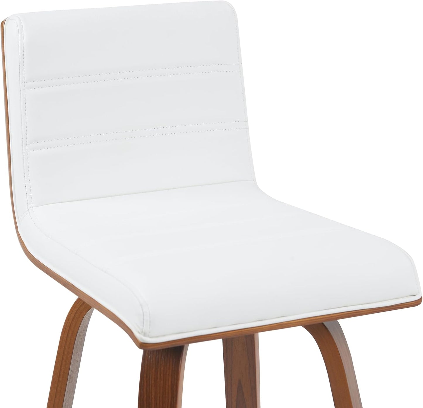 Vienna Modern Swivel Bar Height Stool with Snow White Faux Leather Seat and Walnut Finished Wood Frame Set of 3