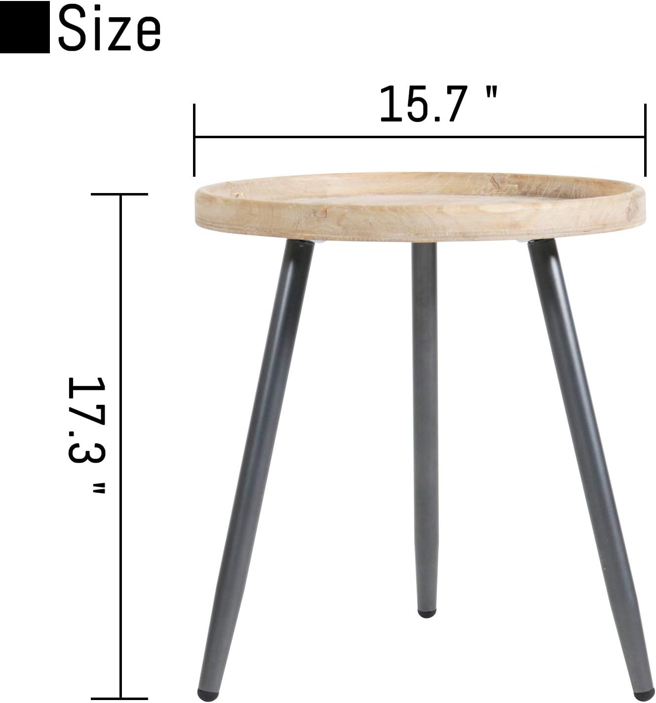 LITA 2 Pcs Round Side End Table, Nightstand Tables, Log Desktop, Wooden Tray Table with Black Metal Stand End Table for Living Room Bedroom Office Small Spaces (M)