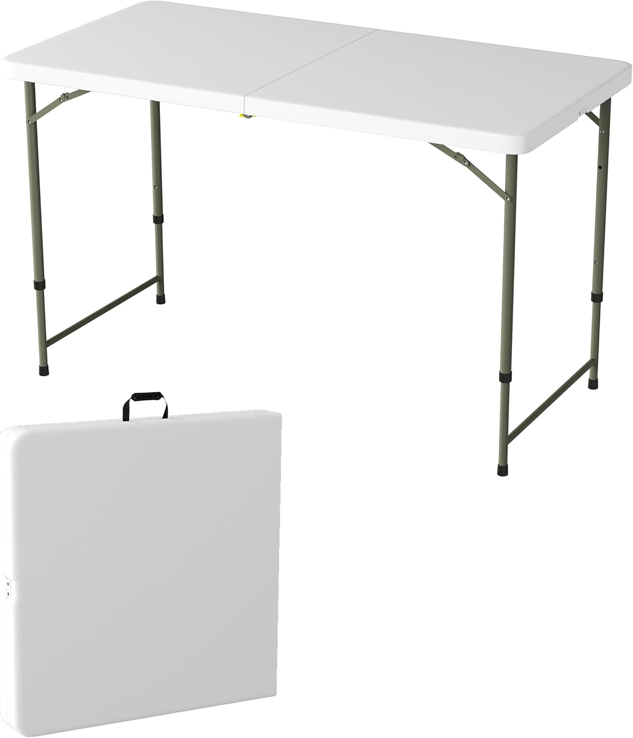 Adjustable Folding Table - Portable 4-Foot Plastic Utility Tabletop with 2 Height Settings - Indoor and Outdoor Seating by Lavish Home (White)