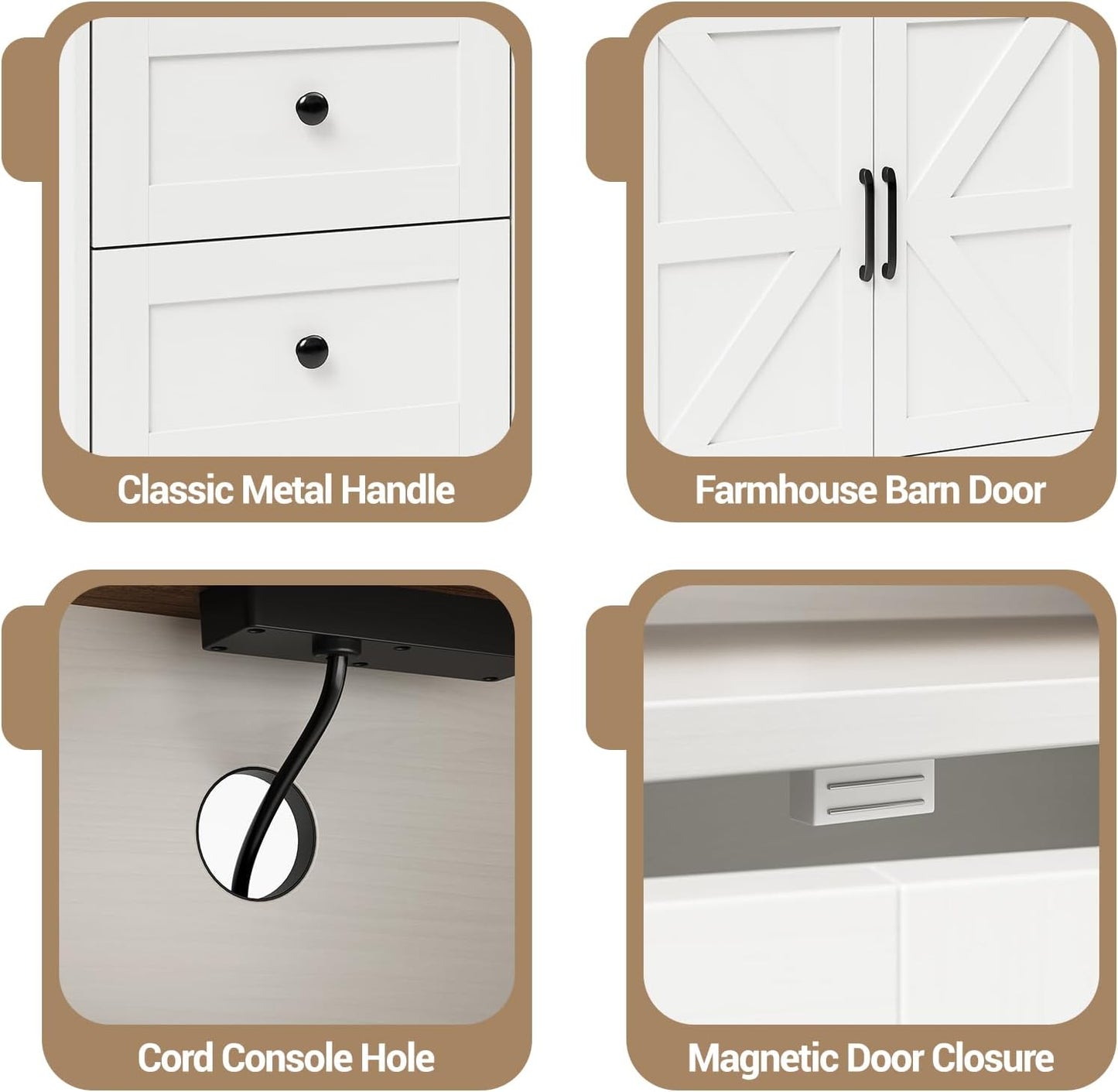 47inch Farmhouse Buffet Sideboard Cabinet, Wood Cupboard Storage Pantry Cabinet with Drawers, Coffee Bar Station Table for Kitchen Living Dining Room, White